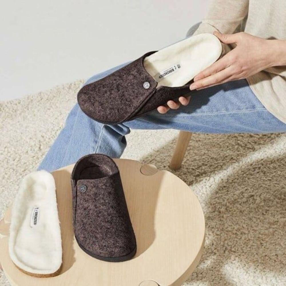 Birkenstock Zermatt Shearling Mocha Brown Wool Slipper Slides EU Size 41